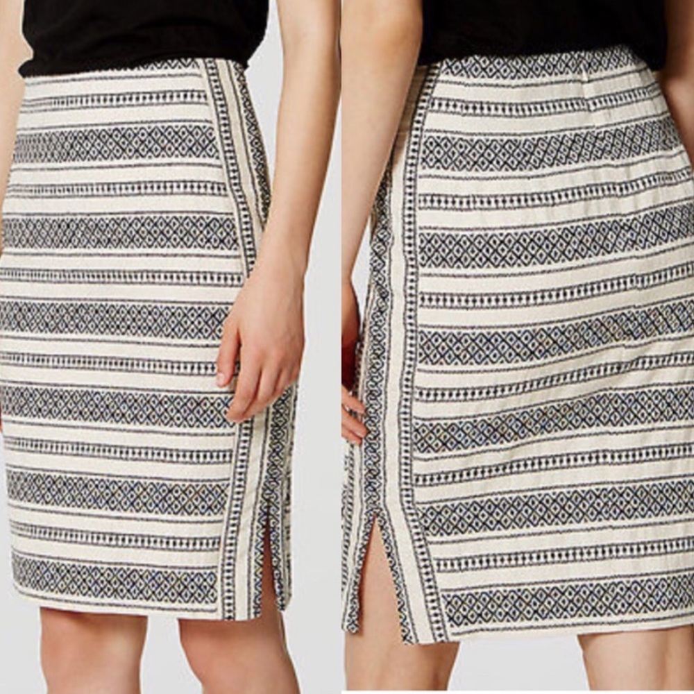Loft embroidered black and white pencil skirt
